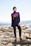 Navy Blue Patterned Waiter Full Size Lycra Hijab Swimsuit - 3