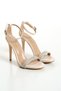 Women's Beige Matte Single Band Stone Detailed Platform Heeled Sandals Evening Dress Shoes - 2