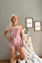 Pink Polka Dot Daisy Lace Detailed Knitted Pajama Set with Rope Strap Shorts - 2