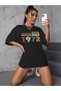 Vintage Cassette 1972 Printed Oversize Crew Neck Black T-shirt - 5