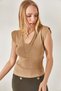 Women's Camel Shoulder and Skirt Detailed Front Back V Knitwear Blouse BLZ-19002207 - 4