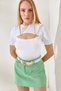 Women's White Kiss Detailed Crop Knitwear Blouse BLZ-19002243 - 2