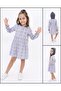 Lilac Pitched Cotton Hooded Girl's Dress with Snap Fasteners on the Front
