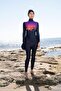 Navy Blue Patterned Waiter Full Size Lycra Hijab Swimsuit - 4