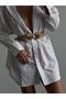 Interlocking Straw Elastic Women's Belt with Gold Buckle, Jacket Belt, Shirt Belt, Dress Belt - 6