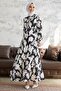 Perry Pattern Belted Satin Dress - Black - 4