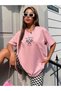 Pink Women's Tennis Ball Printed Oversize T-shirt - 4
