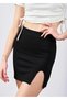 Women's Black Slit Mini Skirt - 2