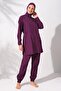 Long Sleeve Zippered Parachute Hijab Swimsuit Purple 231915 - 4