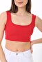 Women's Red Strap Corded Crop Knitted Blouse - 7