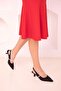 Black Matte Satin Women's Classic Heeled Shoes 18040 - 2