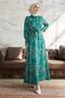 Ruby Chain Patterned Belted Satin Dress - Petrol Green - 4