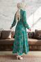 Ruby Chain Patterned Belted Satin Dress - Petrol Green - 5