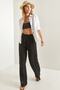 Women's Black Belted Wide Leg Viscose Trousers 10061050 - 6