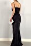 Flexible Diving Fabric Strapless Maxi Length Black Evening Dress with Low-cut Chest and Slit Design 582210 - 6