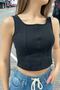 Square Neck Corset Look Bodycon Crop Black Blouse - 2