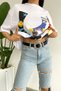 Women's White New Season Printed Design Oversize Cotton T-Shirt - 7