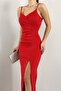 Flexible Diving Fabric Strapless Maxi Length Red Evening Dress with Low-cut Chest and Slit Design 582210 - 2