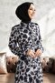 Perla Patterned Satin Dress with Belted Waist - White - 3