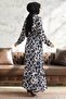 Perla Patterned Satin Dress with Belted Waist - White - 5