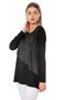 Women's Black Front Leather Detailed Crew Neck Blouse - 4