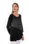 Women's Black Front Leather Detailed Crew Neck Blouse - 6