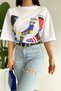 Women's White New Season Printed Design Oversize Cotton T-Shirt - 5