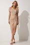 Women's Beige Gathered Saran Summer Knitted Dress DD01202 - 3