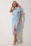Women's Sky Blue Gathered Saran Summer Knitted Dress DD01202