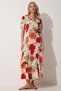 Women's Red Green Floral V-Neck Summer Woven Dress HM00062 - 3