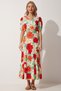 Women's Red Green Floral V-Neck Summer Woven Dress HM00062 - 4