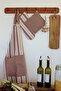 Cotton Linen Burgundy Striped Kitchen Apron, Heat Resistant Oven Mitts Holder Set
