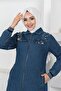 7808 Pearl Detailed Long Denim Cap Navy Blue - 2