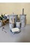 Dara Collection 5 Piece Bathroom Set Transparent-Blue Marble Pattern - 2