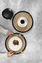 2 Pieces 32cm Round Black Striped American Service Wicker Jute Braid Charger Presentation Set - 2