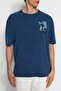 Indigo Oversize/Wide Cut Tumbled/Faded Effect Mystic Printed 100% Cotton T-Shirt Tmnss22Ts0838 - 4