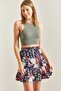 Women's Navy Blue Multi Patterned Ruffled Viscose Mini Skirt 40831003 - 2