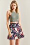 Women's Navy Blue Multi Patterned Ruffled Viscose Mini Skirt 40831003 - 6