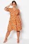Orange V-Neck Floral Patterned Knitted Dress TBBSS22EL1638