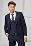 Men's Navy Blue Slim Fit Narrow Cut Mono Collar Dobby Vest Suit