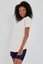 Women's Ecru Oval Skirt Wide Collar 100% Cotton Short Sleeve T-Shirt - 6