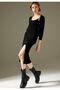 Women's Black Slim Fit Slit Knitwear Skirt