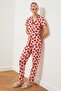 Pink Strawberry Pattern Ribbed Sleep Band Knitted Pajamas Set Thmss21Pt0784