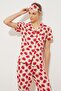 Pink Strawberry Pattern Ribbed Sleep Band Knitted Pajamas Set Thmss21Pt0784 - 3