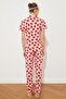 Pink Strawberry Pattern Ribbed Sleep Band Knitted Pajamas Set Thmss21Pt0784 - 4