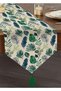 Decorative Tasseled Chenille Triangle Runner with Watercolor Leaves Design on Powder Floor