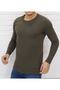 Men's Khaki Round Neck Long Sleeve T-shirt