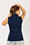 Women's Navy Blue Zero Sleeve Turtleneck Lycra Combed Cotton Body - 4