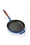 Cast Iron Frying Pan 24 Cm Blue Color Pan With Wooden Handle