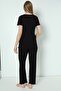 Black Cotton Corded Knitted Fabric Maternity and Maternity Pajamas Set - 4